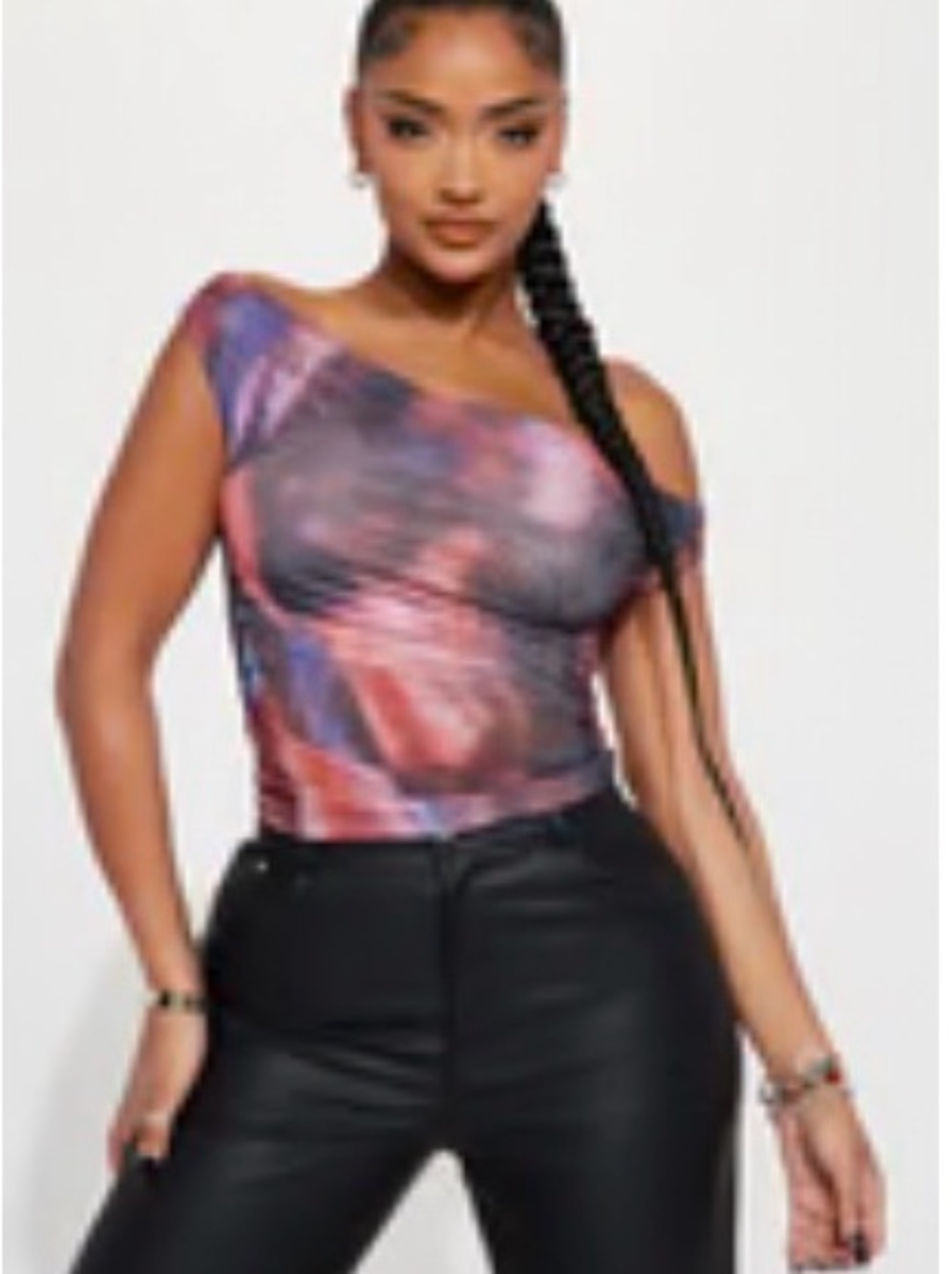 One-Shoulder Marble Print Top in Multi-Color